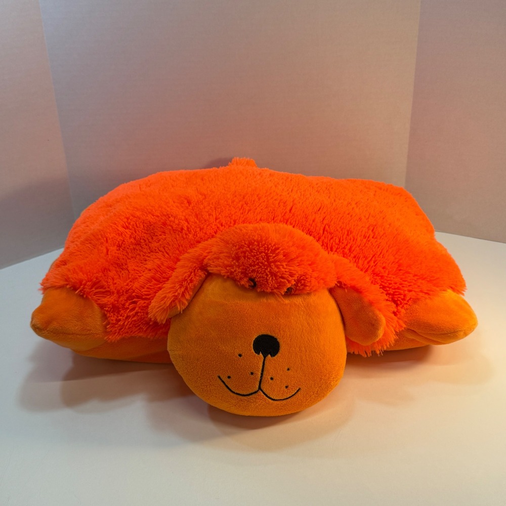 Pillow Pets Plush Orange Shaggy Dog Neonz Folding Neon Puppy 2012 Retired 18"